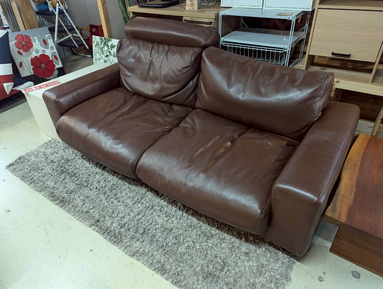家具の買取　リサイクルショップシンプー　無印良品　革張りソファ　2～3人掛け　ブラウン　